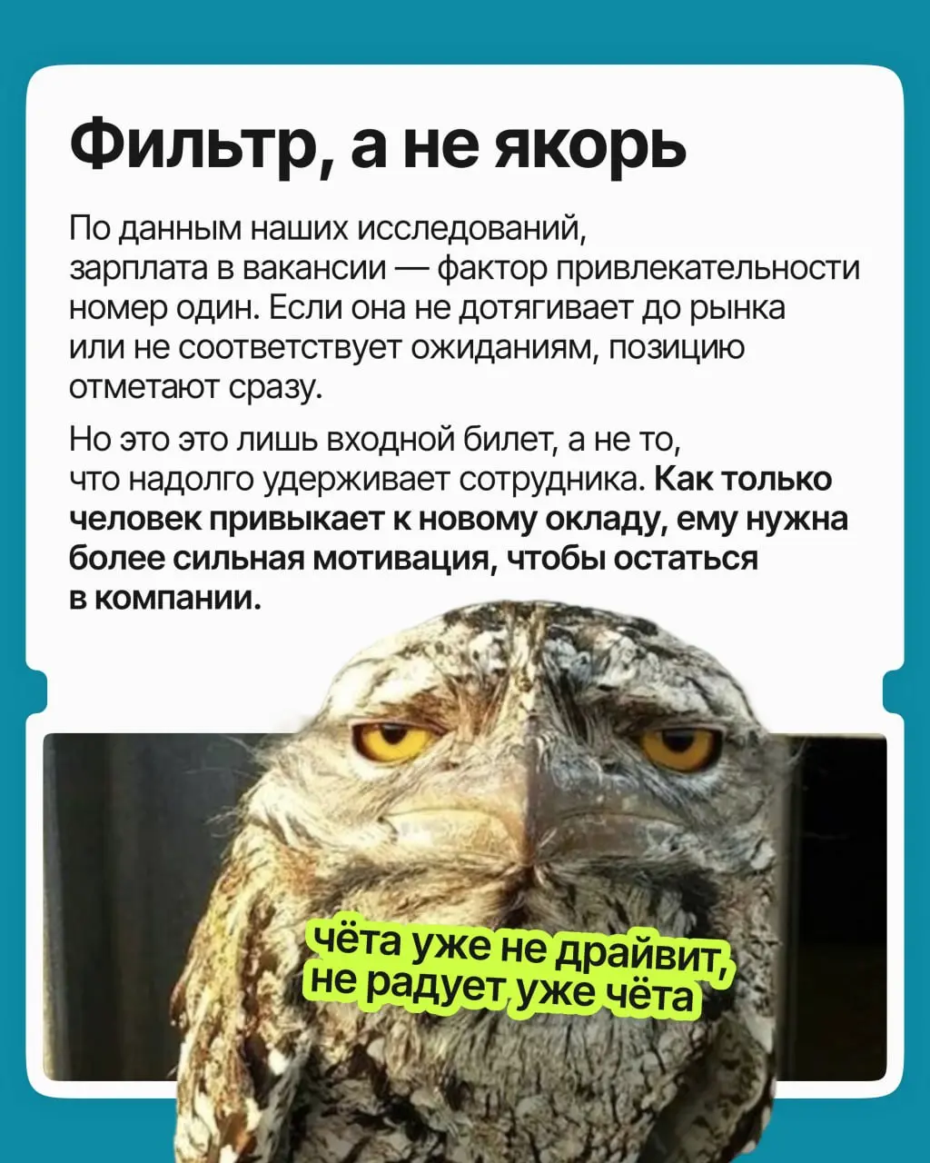 Оклад приличный, задачи знакомые, ещё и плюшек навалили. И вроде грех жаловаться, но по понедельникам всё труднее заставить себя открыть ноутбук | Сетка — социальная сеть от hh.ru