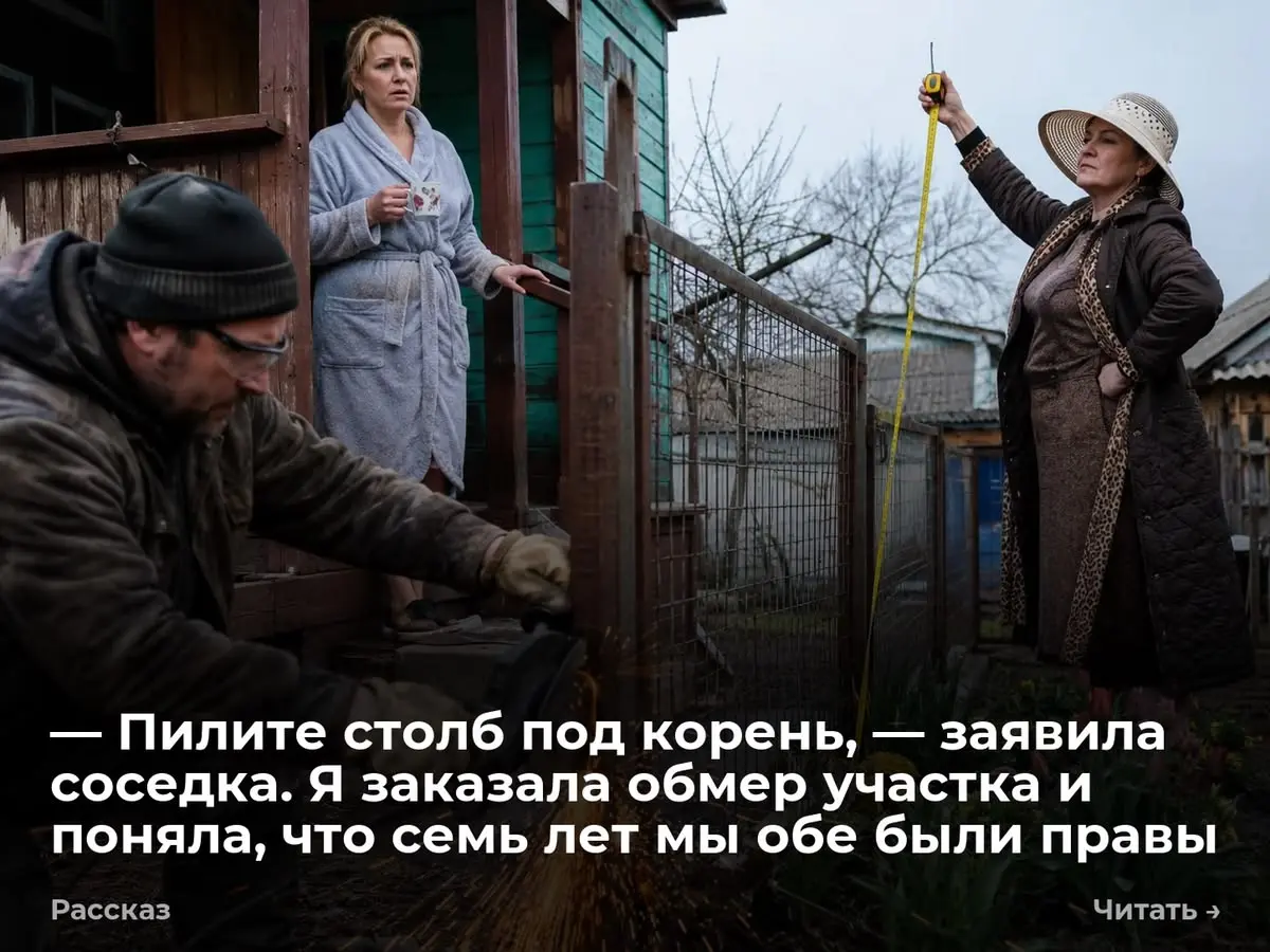 — Пилите столб под корень, — заявила соседка. Я заказала обмер участка и поняла, что семь лет мы обе
— Пилите столб под корень, — скомандовала соседка. Металл взвизгнул. Искры брызнули на клумбу | Сетка — социальная сеть от hh.ru