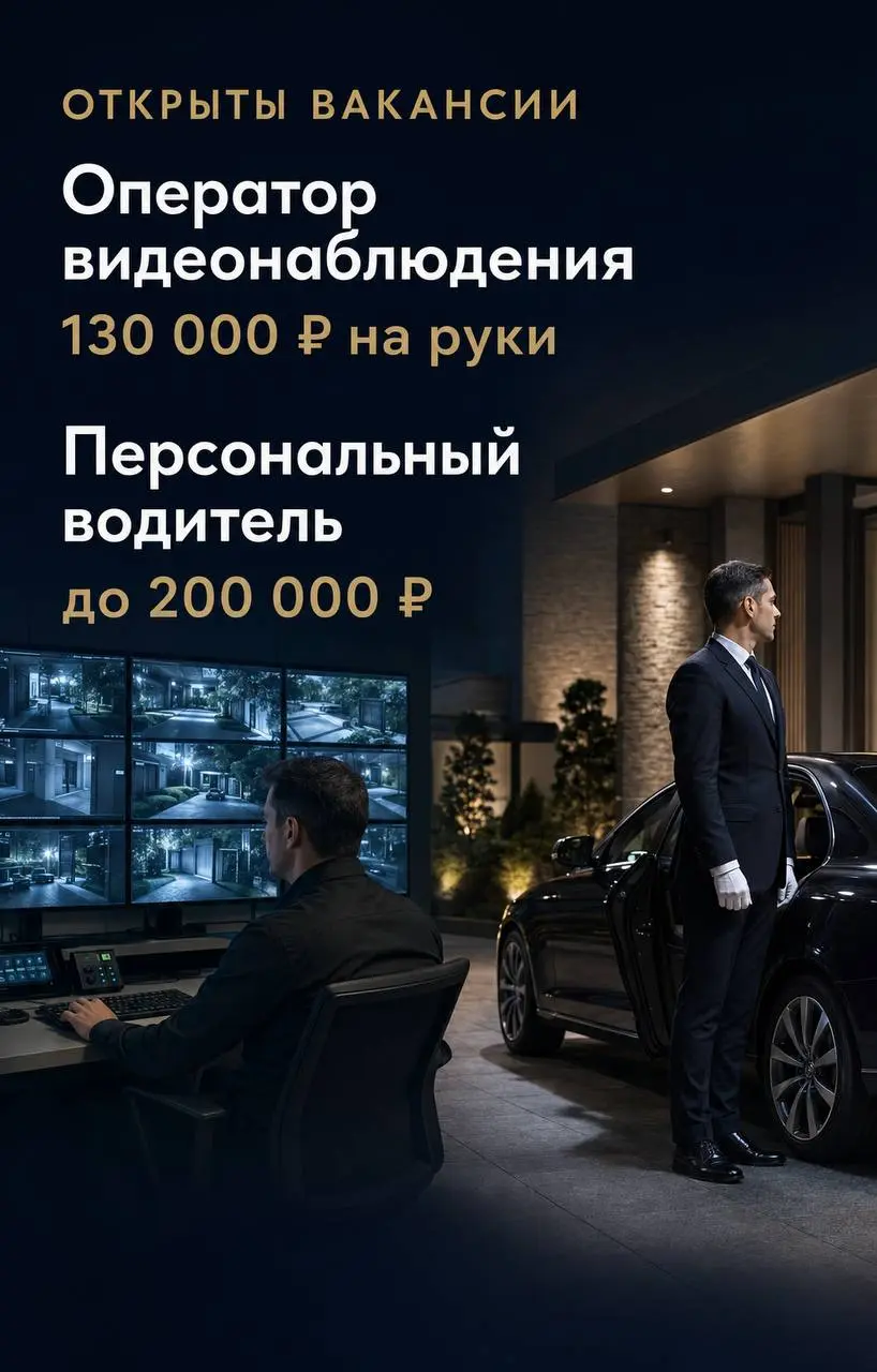 1️⃣ОПЕРАТОР ВИДЕОНАБЛЮДЕНИЯ СЛУЖБЫ БЕЗОПАСНОСТИ,
2️⃣ПЕРСОНАЛЬНЫЙ ВОДИТЕЛЬ
130 000₽ - 200 000₽
Прямой работодатель
• Москва
• Другое
• @alisochkafox
Полное описание вакансии размещено в Телеграм и Макс | Сетка — социальная сеть от hh.ru