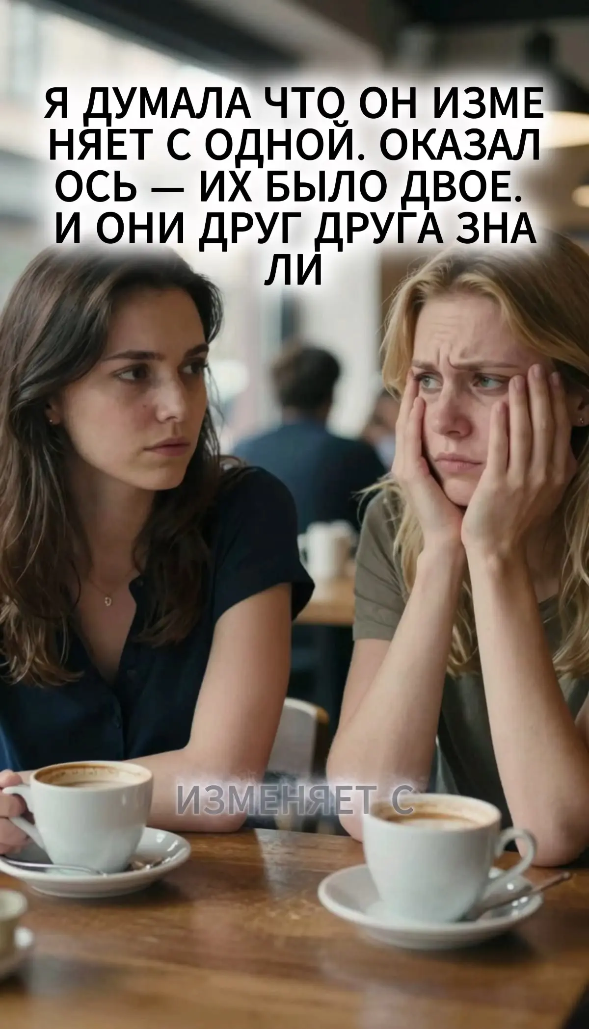Я думала что он изменяет с одной. Оказалось - их было двое
Дзен рассказы - https://dzen | Сетка — социальная сеть от hh.ru