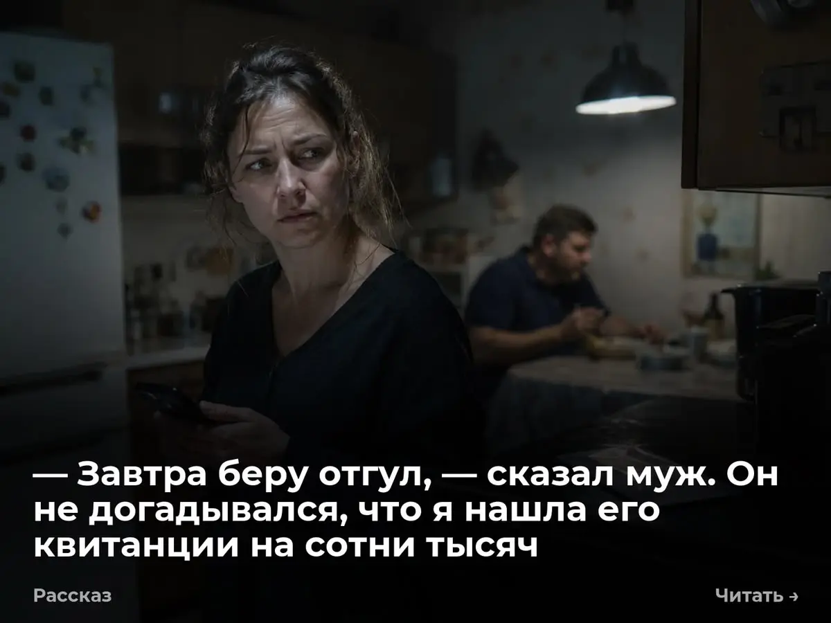 — Завтра беру отгул, — сказал муж. Он не догадывался, что я нашла его квитанции на сотни тысяч
Я открыла бардачок в машине мужа. Искала влажные салфетки, чтобы протереть панель | Сетка — социальная сеть от hh.ru
