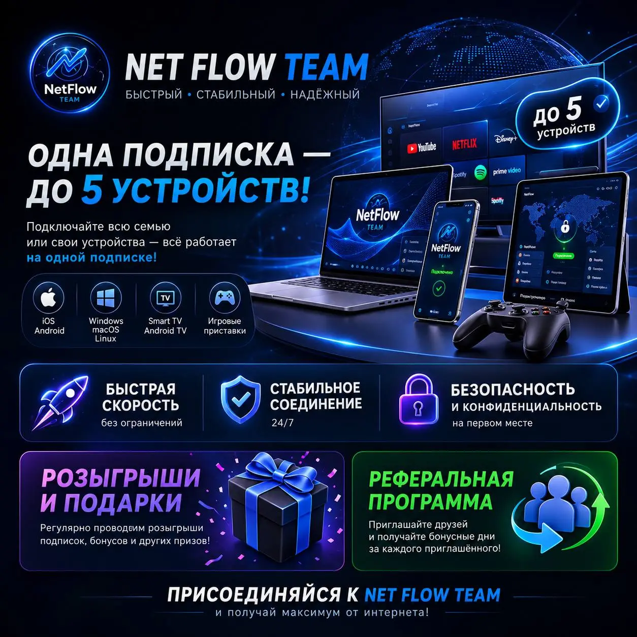 🚀 NetFlow Team — быстрый и стабильный доступ без лишних ограничений
Ищете удобное решение, которое работает на всех ваших устройствах? Добро пожаловать в NetFlow Team | Сетка — социальная сеть от hh.ru