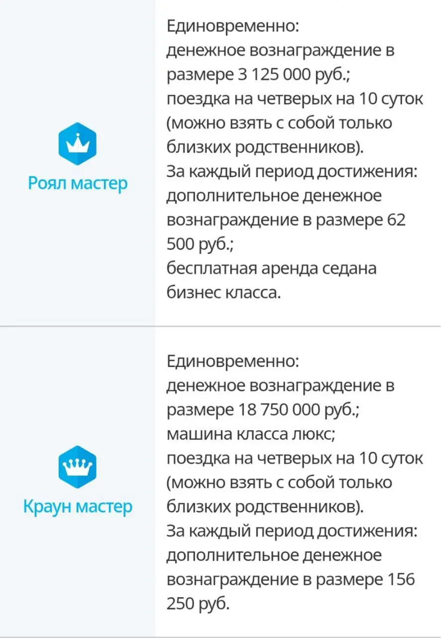 Вот что вы получаете от компании, выходя на каждый из рангов🔥
Эти подарки и денежные вознаграждения идут ДОПОЛНИТЕЛЬНО к основному заработку👌
Для примера:
Я в этом году собираюсь идти на мастера прода... | Сетка — социальная сеть от hh.ru