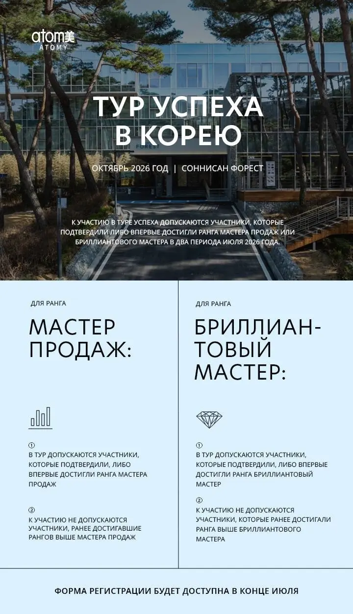 Компания официально объявила ПРОМО🔥
С 28 октября по 1 ноября состоится Тур Успеха для Мастеров Продаж и Бриллиантовых мастеров🔥
Чтобы поехать туда, нужно:
-в первый раз достичь ранга Мастер Продаж, Бр... | Сетка — социальная сеть от hh.ru