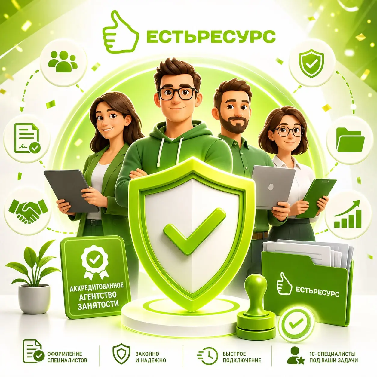 🛡 Аутстаффинг 1С без юридических рисков
✅ЕстьРесурс — аккредитованное частное агентство занятости
Мы официально можем предоставлять 1С-специалистов для работы над вашими задачами | Сетка — социальная сеть от hh.ru
