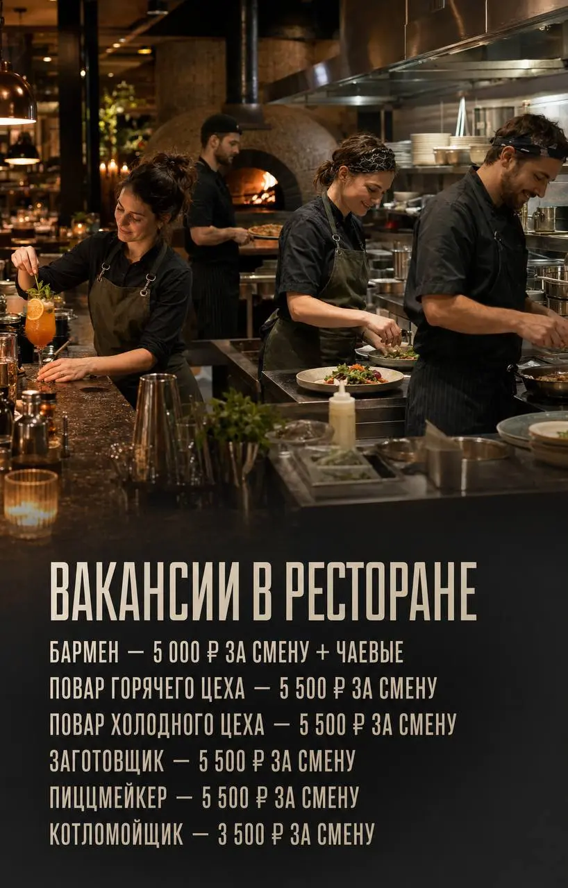 1️⃣БАРМЕН,
2️⃣ПОВАР ГОРЯЧЕГО ЦЕХА,
3️⃣ПОВАР ХОЛОДНОГО ЦЕХА,
4️⃣ЗАГОТОВЩИК,
5️⃣ПИЦЦМЕЙКЕР,
6️⃣КОТЛОМОЙЩИК
Ресторан «Бокас Дель Торо»
• Москва, м | Сетка — социальная сеть от hh.ru