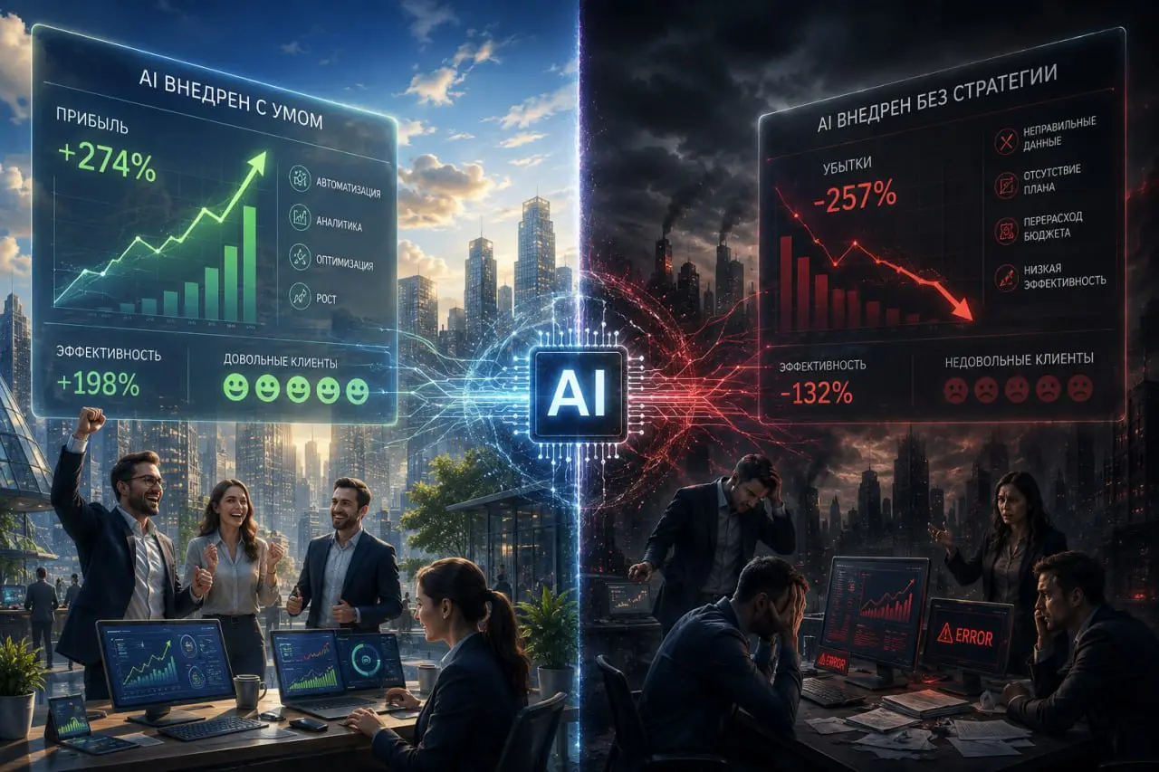 Ошибки и успехи внедрения AI: почему 95% проектов не окупаются
На основании разнообразных рейтингов по внедрении AI технологий Россия пока не занимает высоких мест по причине ограничений, и скорость м... | Сетка — социальная сеть от hh.ru