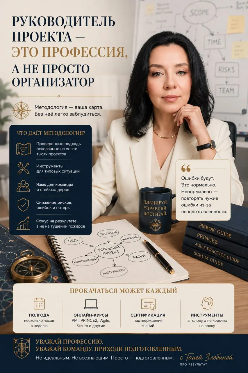 Есть профессия, в которую многие считают себя готовым войти без подготовки.
Руководитель проекта.
Ну а что? Организовать людей, поставить задачи, проконтролировать сроки. Я же умею общаться | Сетка — социальная сеть от hh.ru