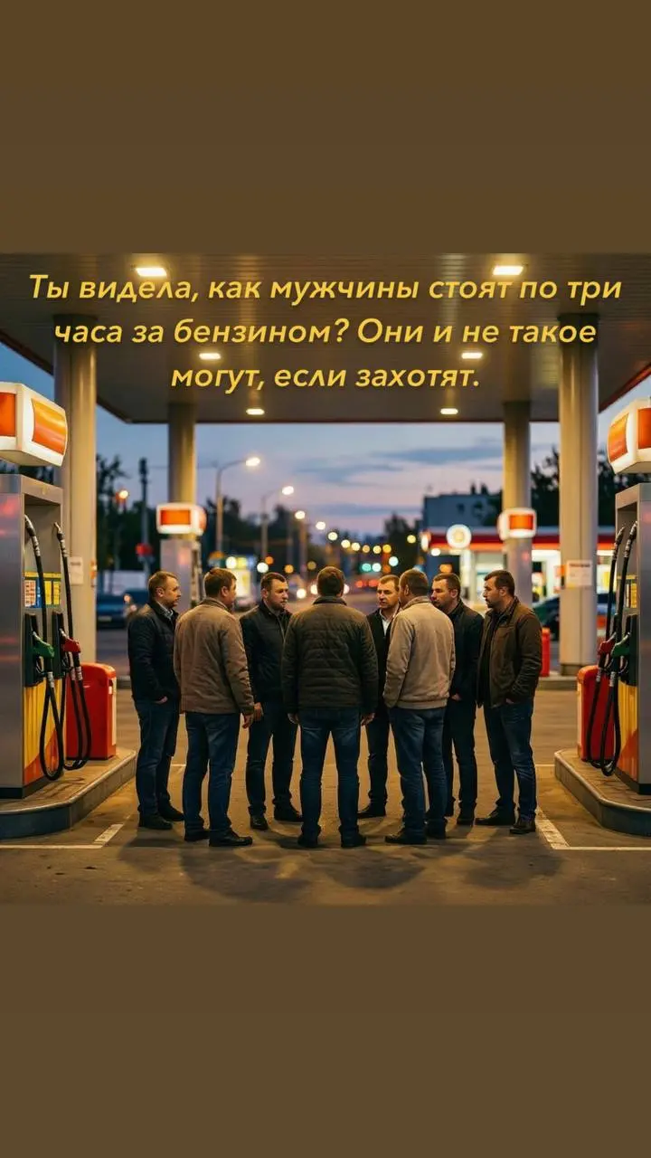 Нашумевшая фраза в интернете 🛜
Ты видела, как мужчины стоят по три часа за бензином? 😄
Они и не такое могут — если реально хотят.
А мы… мы годами читаем между строк | Сетка — социальная сеть от hh.ru