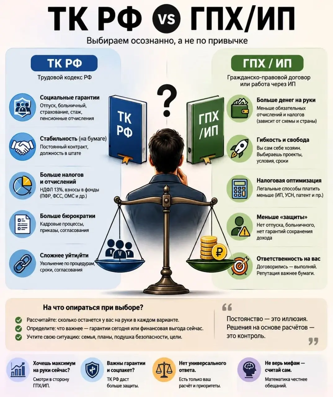 Контракт по ТК РФ или по ГПХ/ИП?
Возможно, кто-то не знает, но основное отличие заключается в том, сколько налогов и отчислений в различные фонды будет сделано при начислении вам зарплаты | Сетка — социальная сеть от hh.ru