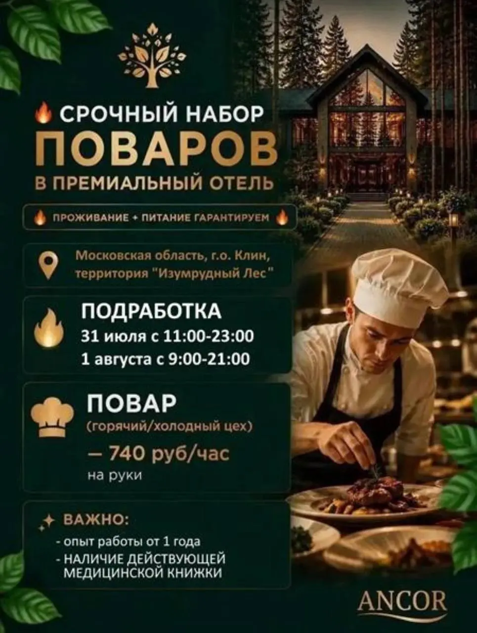 🔥 СРОЧНЫЙ НАБОР ПОВАРОВ в Премиальный отель
🔥ПОДРАБОТКА на банкете 31 июля, 1 августа
👨‍🍳Оплата - 740 руб/час на руки.
       Проживание и питание на территории комплекса
📍 Московская область, г.о | Сетка — социальная сеть от hh.ru