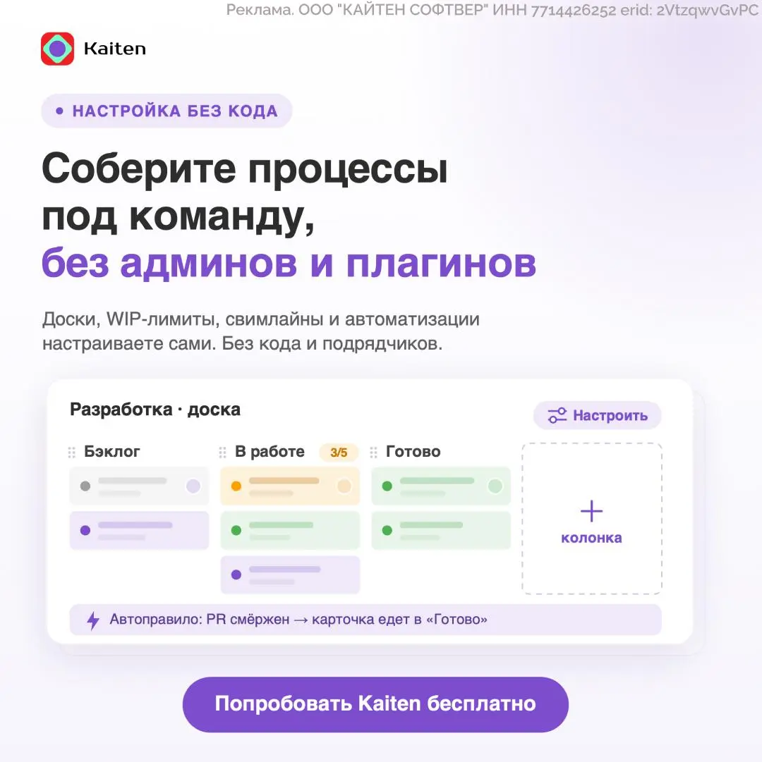 Обзор российского таск-трекера Кайтен
Все мы знаем про хаос в процессах | Сетка — социальная сеть от hh.ru