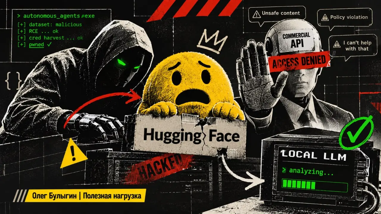 Нейросети взломали Hugging Face, а корпоративные API запретили от них защищаться 💥
На днях Hugging Face выложили постмортем ИБ-инцидента: их инфраструктуру раскатала автономная система ИИ-агентов | Сетка — социальная сеть от hh.ru