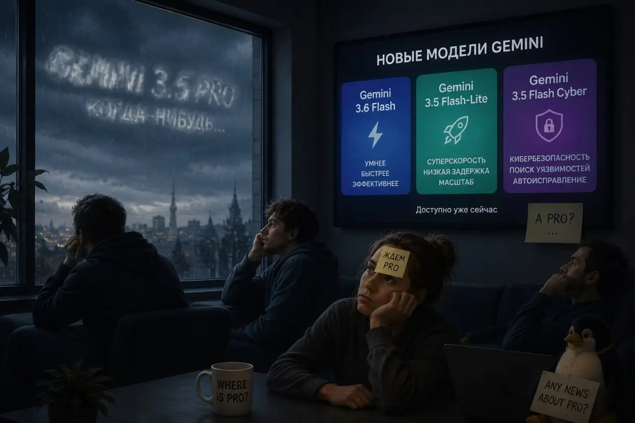 Google опять выпустила Flash. А Gemini 3.5 Pro мы все еще ждем
Google представила сразу три новые модели: Gemini 3.6 Flash, Gemini 3.5 Flash-Lite и специализированную Gemini 3.5 Flash Cyber | Сетка — социальная сеть от hh.ru