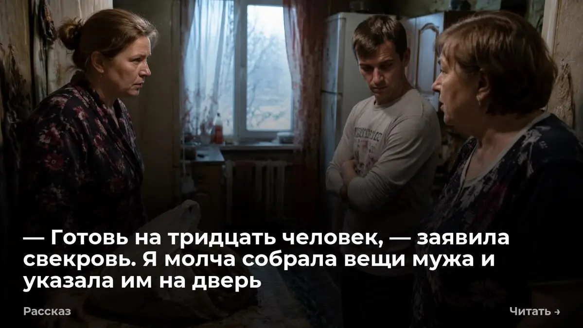 — Готовь на тридцать человек, — заявила свекровь. Я молча собрала вещи мужа и указала им на дверь
В коридоре воняло сырой землёй и дешевым пластиком. Светлана перешагнула через порог и замерла | Сетка — социальная сеть от hh.ru