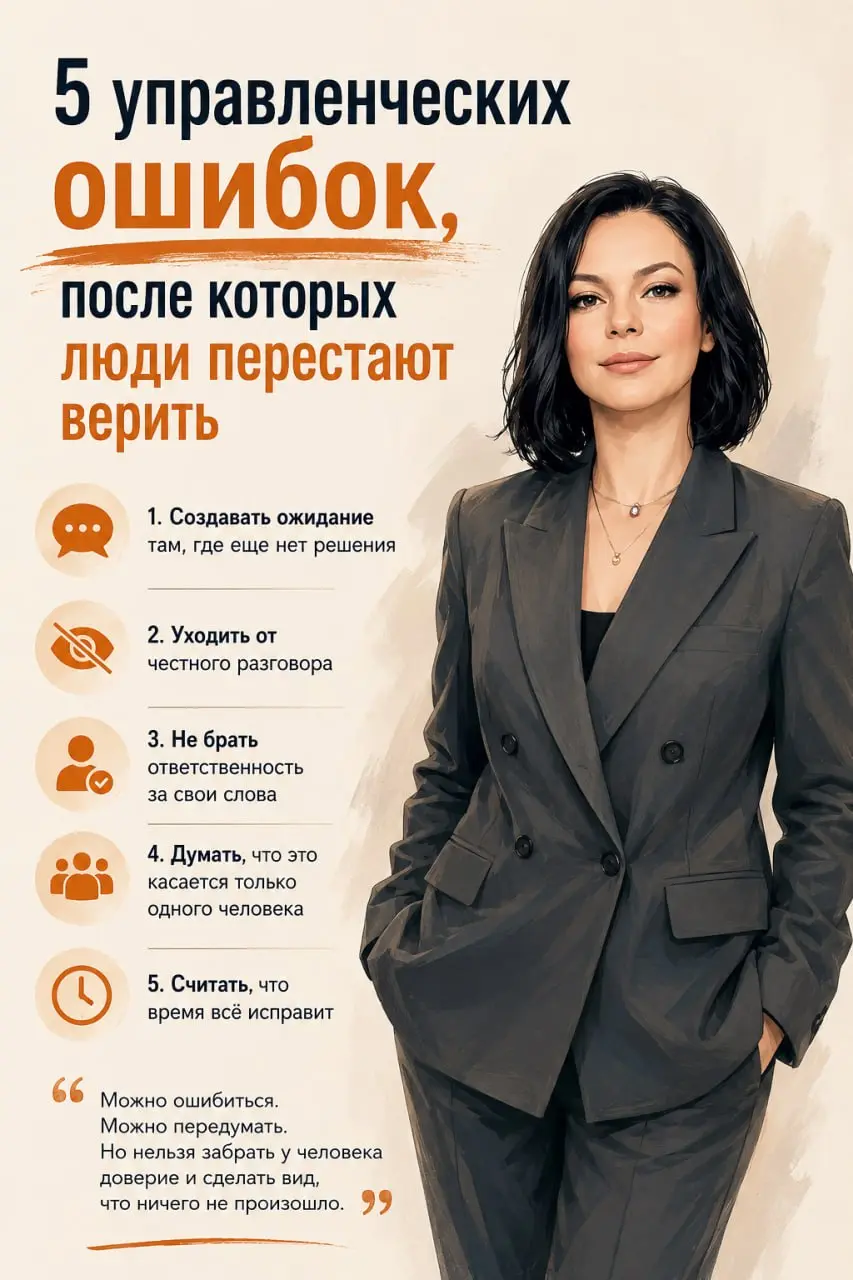 Пять управленческих ошибок, после которых люди перестают верить
Есть вещи, которые сотрудники помнят годами.
Не размер премии. Не красивый корпоративный праздник. Не очередную презентацию про ценности | Сетка — социальная сеть от hh.ru