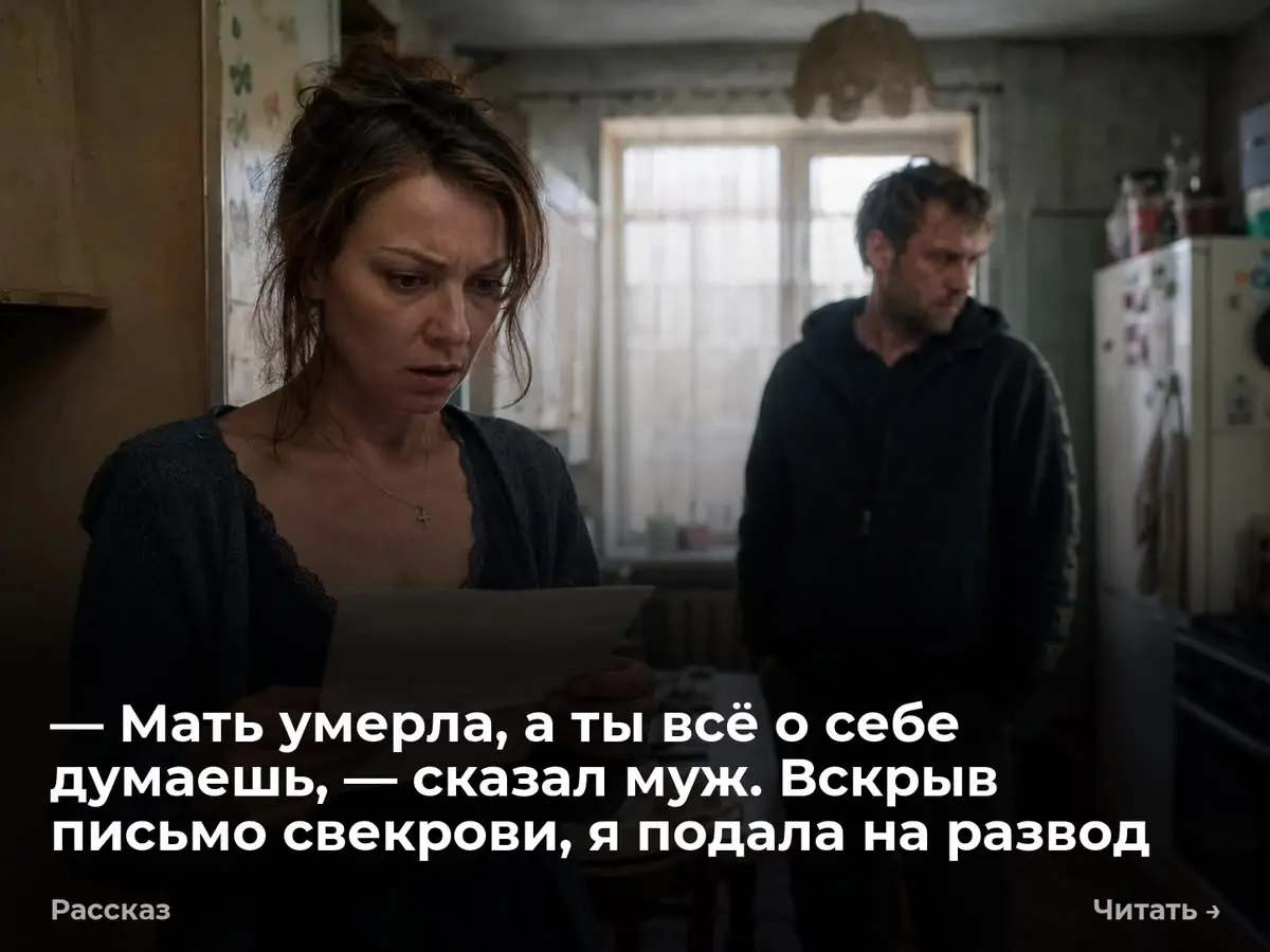 — Мать умерла, а ты всё о себе думаешь, — сказал муж. Вскрыв письмо свекрови, я подала на развод
Плотаный белый конверт обжигал пальцы | Сетка — социальная сеть от hh.ru
