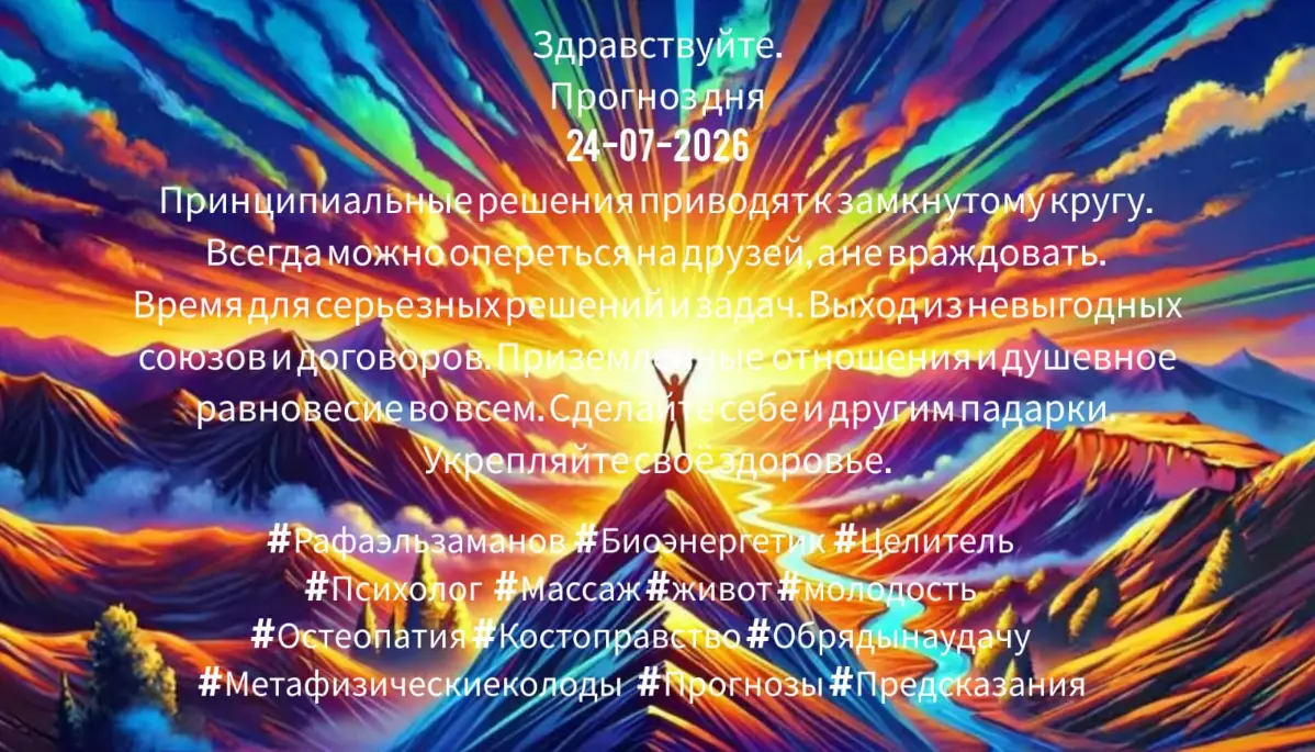 Здравствуйте.
Прогноз дня
24-07-2026
Принципиальные решения приводят к замкнутому кругу. Всегда можно опереться на друзей, а не враждовать. Время для серьезных решений и задач | Сетка — социальная сеть от hh.ru