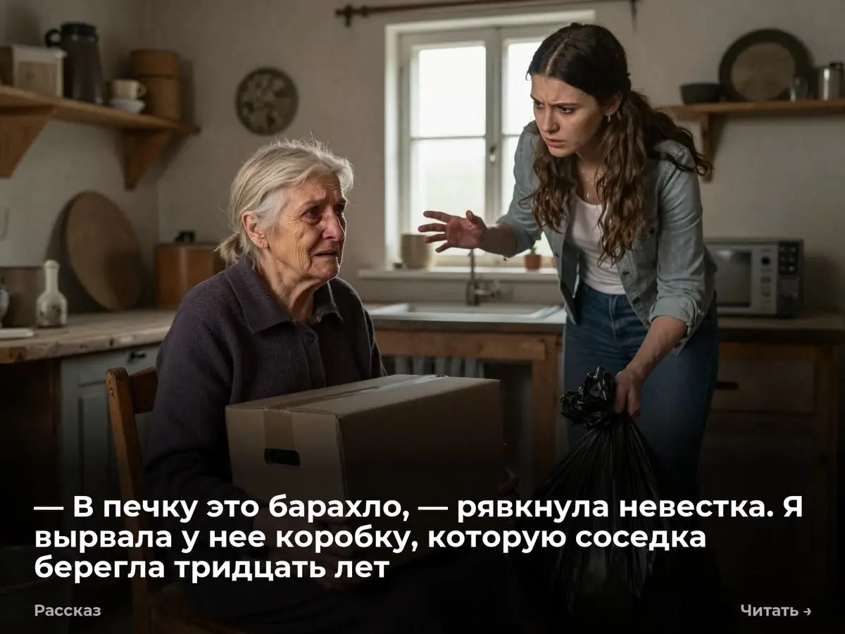— В печку это барахло, — рявкнула невестка. Я вырвала у нее коробку, которую соседка берегла тридцат
— В печку это барахло кидай! — рявкнула Маринка. Я застыла на пороге кухни | Сетка — социальная сеть от hh.ru