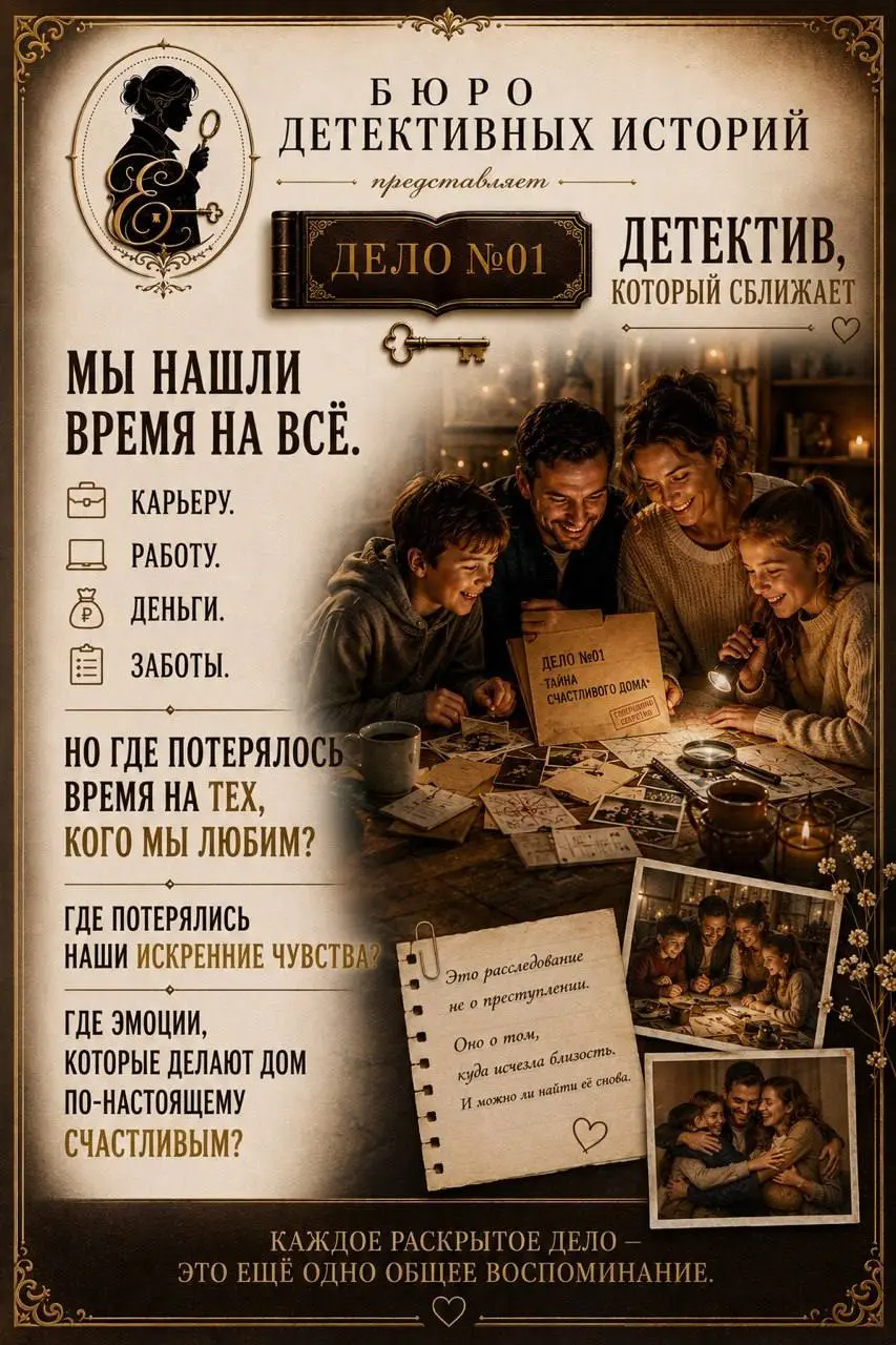 Я творю психологические 7 дневные детективы
«Бюро детективных историй»
Детектив — это не всегда про преступление.
Иногда пропадает не человек.
Иногда исчезает то, без чего жизнь становится пустой | Сетка — социальная сеть от hh.ru