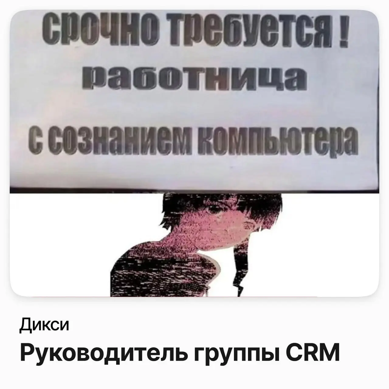🛒 Руководитель группы CRM / Дикси
Дикси — федеральная сеть магазинов у дома. Роль в программе лояльности: вы отвечаете за то, как сеть общается с миллионами покупателей и что они получают взамен | Сетка — социальная сеть от hh.ru