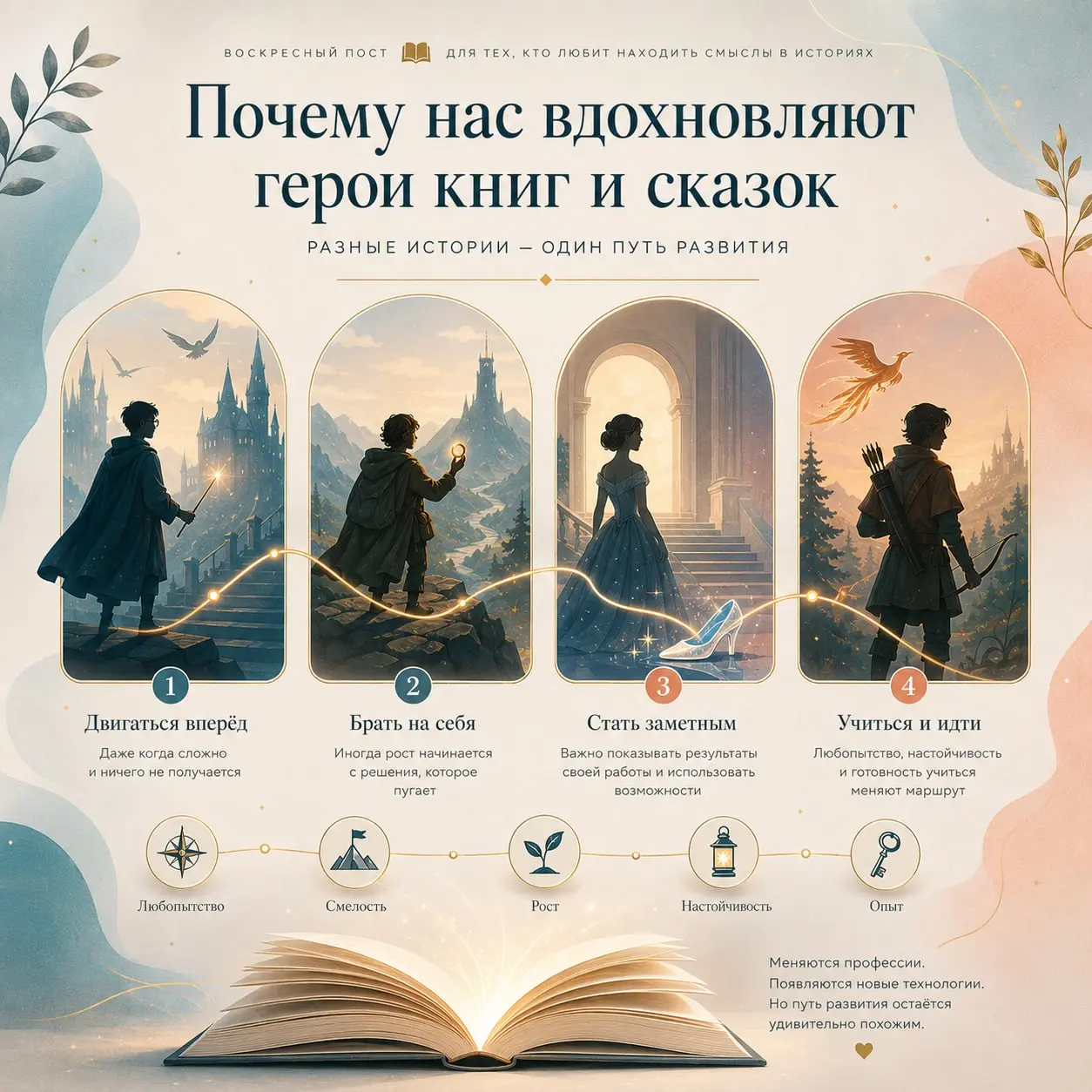 Воскресный пост для тех, кто любит находить смыслы в историях 📚
На днях увидела у коллег необычный материал: они сравнили карьерные сценарии с героями сказок | Сетка — социальная сеть от hh.ru