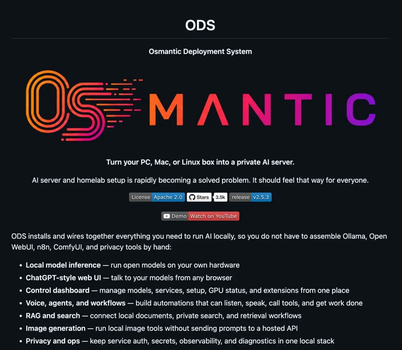 🔒 ТВОЙ КОМП ТЕПЕРЬ СЕРВЕР
Osmantic выкатили ODS — сервис, который превращает твой ПК в приватный ИИ-сервер, сам чекнет железо, подберет модель и запустит локальный инференс 🖥✨ | Сетка — социальная сеть от hh.ru