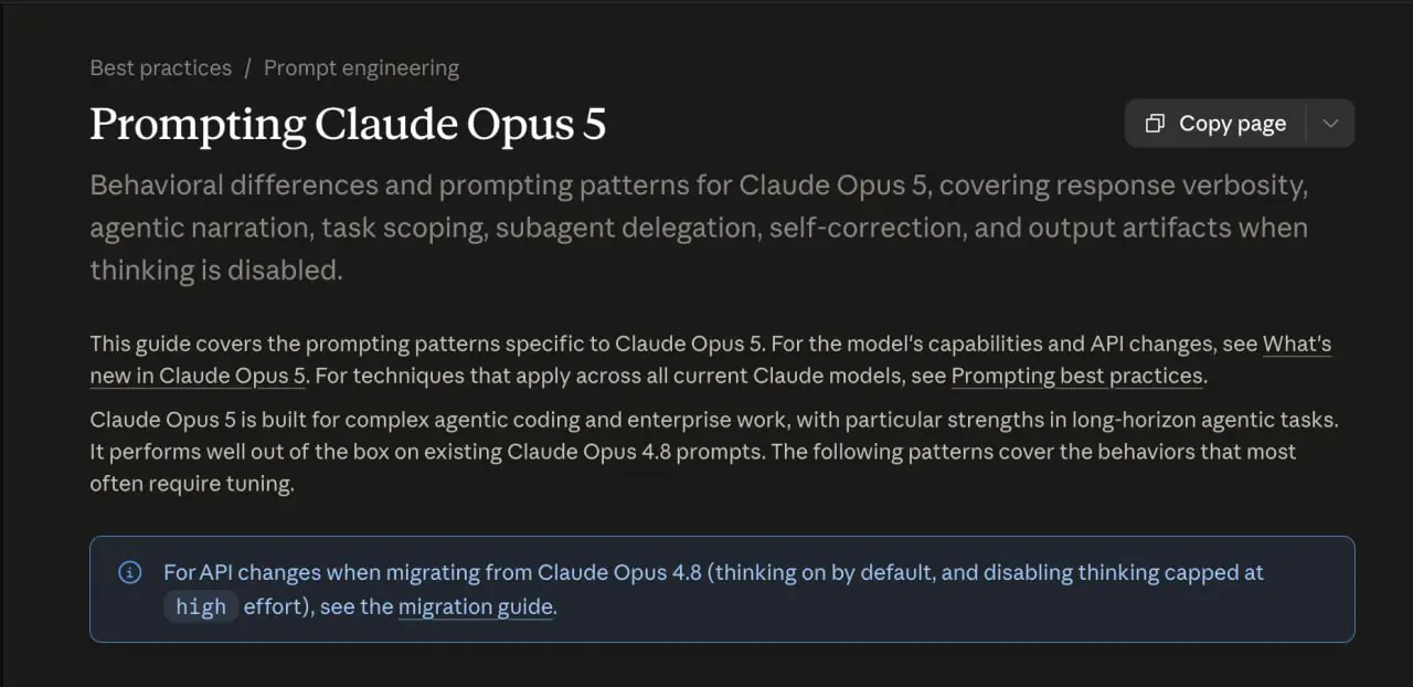 С пылу с жару: Anthropic дропнули официальный гайд по работе с Claude Opus 5 💃
Самый главный совет: сразу давайте готовое ТЗ, а не заставляйте модель работать по шагам | Сетка — социальная сеть от hh.ru