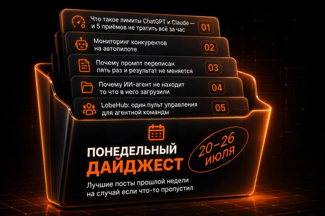 Понедельный дайджест · 20–26 июля
Лучшие посты прошлой недели на случай, если что-то пропустил
1️⃣ Что такое лимиты ChatGPT и Claude и 5 приёмов не тратить всё за час
Почему лимиты кончаются быстрее и... | Сетка — социальная сеть от hh.ru
