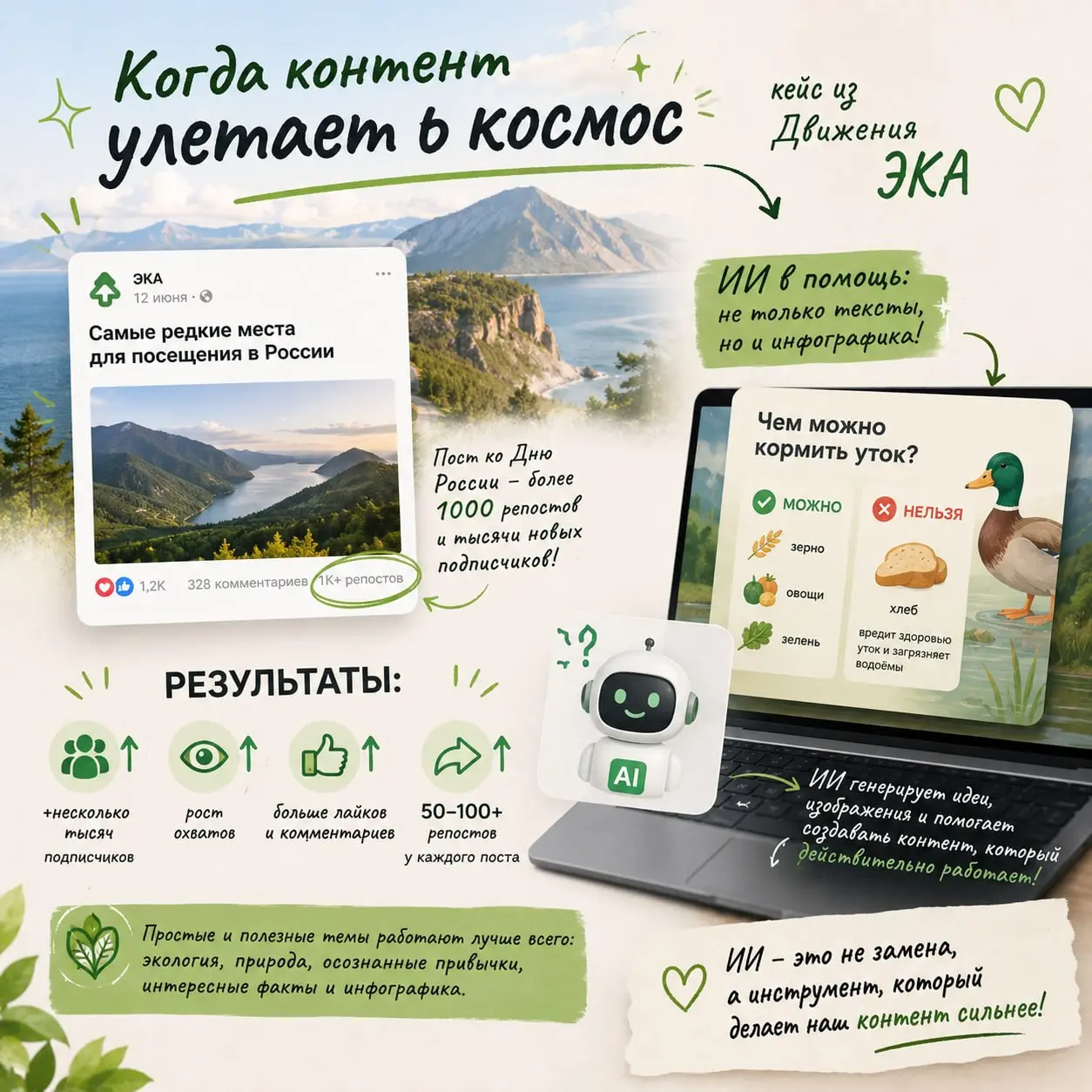 Хочу поделиться кейсом, который меня очень вдохновил.
За 11 лет работы в Движении «ЭКА» я впервые вижу, чтобы контент настолько сильно повлиял на показатели сообщества | Сетка — социальная сеть от hh.ru