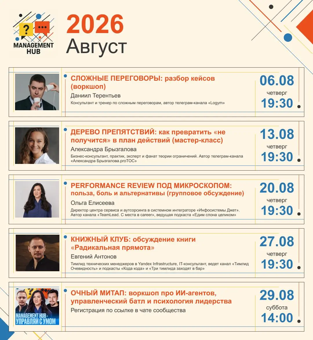 Выходим на новый уровень!
Кроме традиционных сессий по четвергам, встречаемся на очном митапе 29 августа в Москве 👍
Это не "ещё одно мероприятие", а день, полностью собранный из практики и живых масте... | Сетка — социальная сеть от hh.ru
