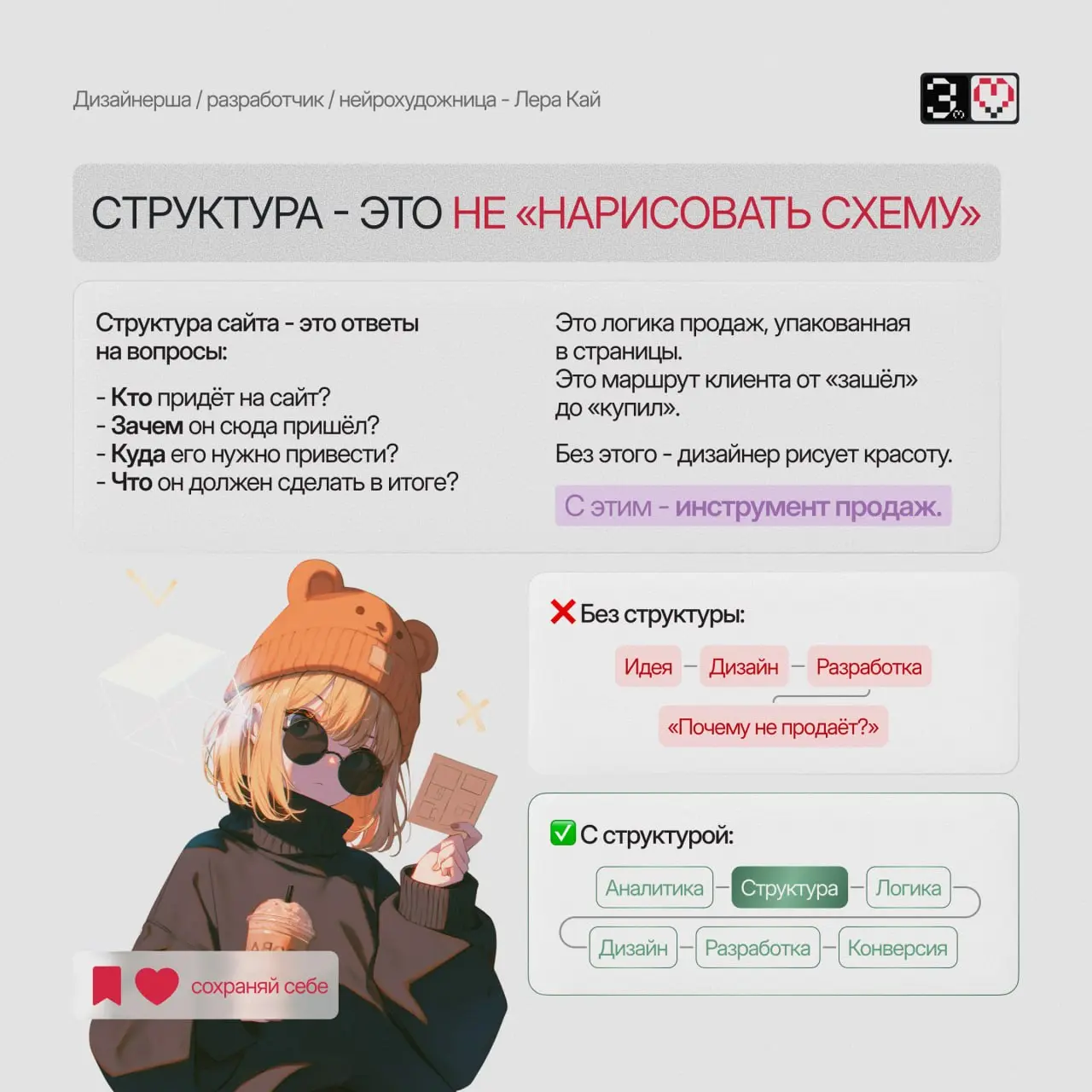 💡 ПОЧЕМУ САЙТЫ НЕ ПРОДАЮТ
Самая частая причина - не дизайн, не тексты, не SEO. А отсутствие структуры.
Структура сайта - это логика продажи,
упакованная в страницы и блоки | Сетка — социальная сеть от hh.ru