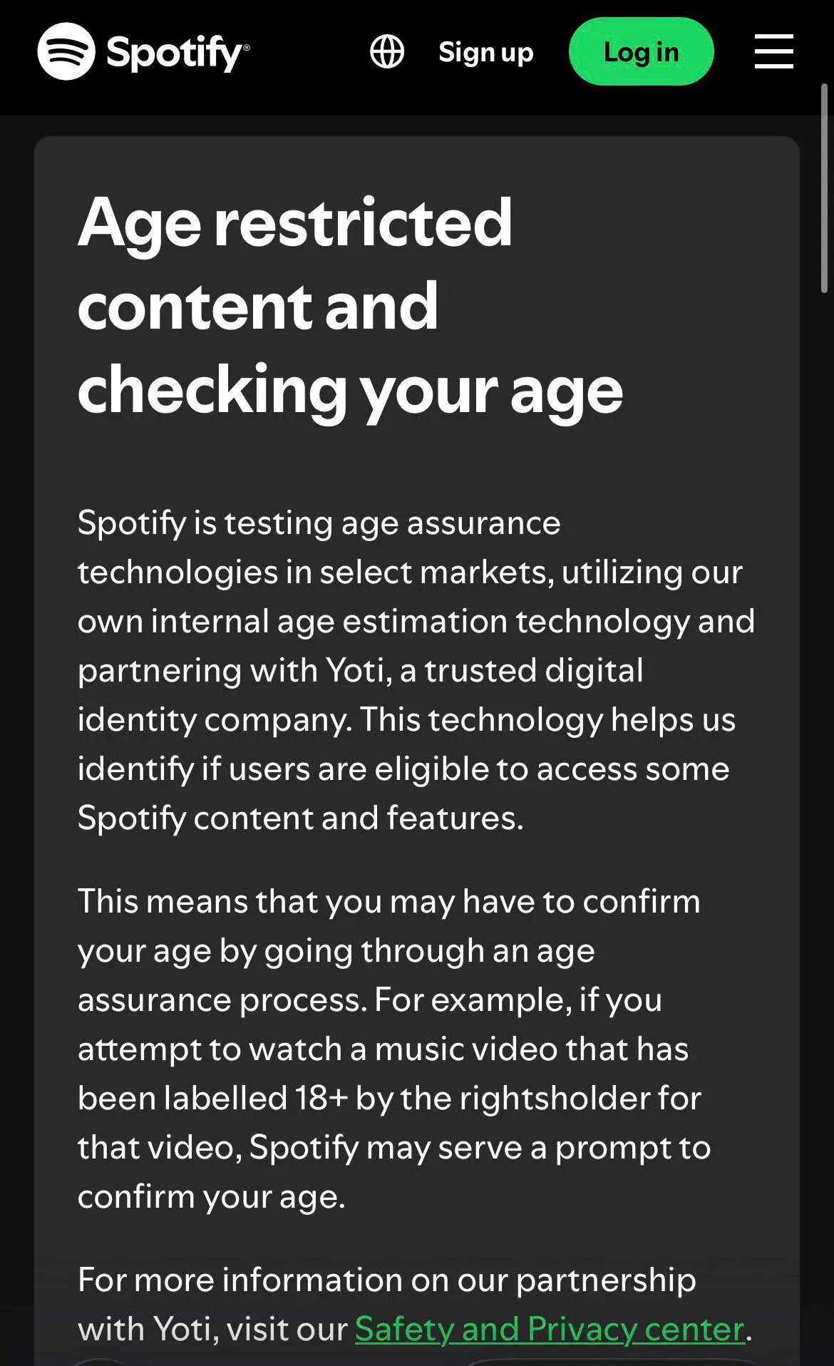 В Великобритании Spotify может требовать проверку возраста для доступа к контенту Explicit. Воспроизведение приостанавливается до подтверждения через сервис Yoti | Сетка — социальная сеть от hh.ru