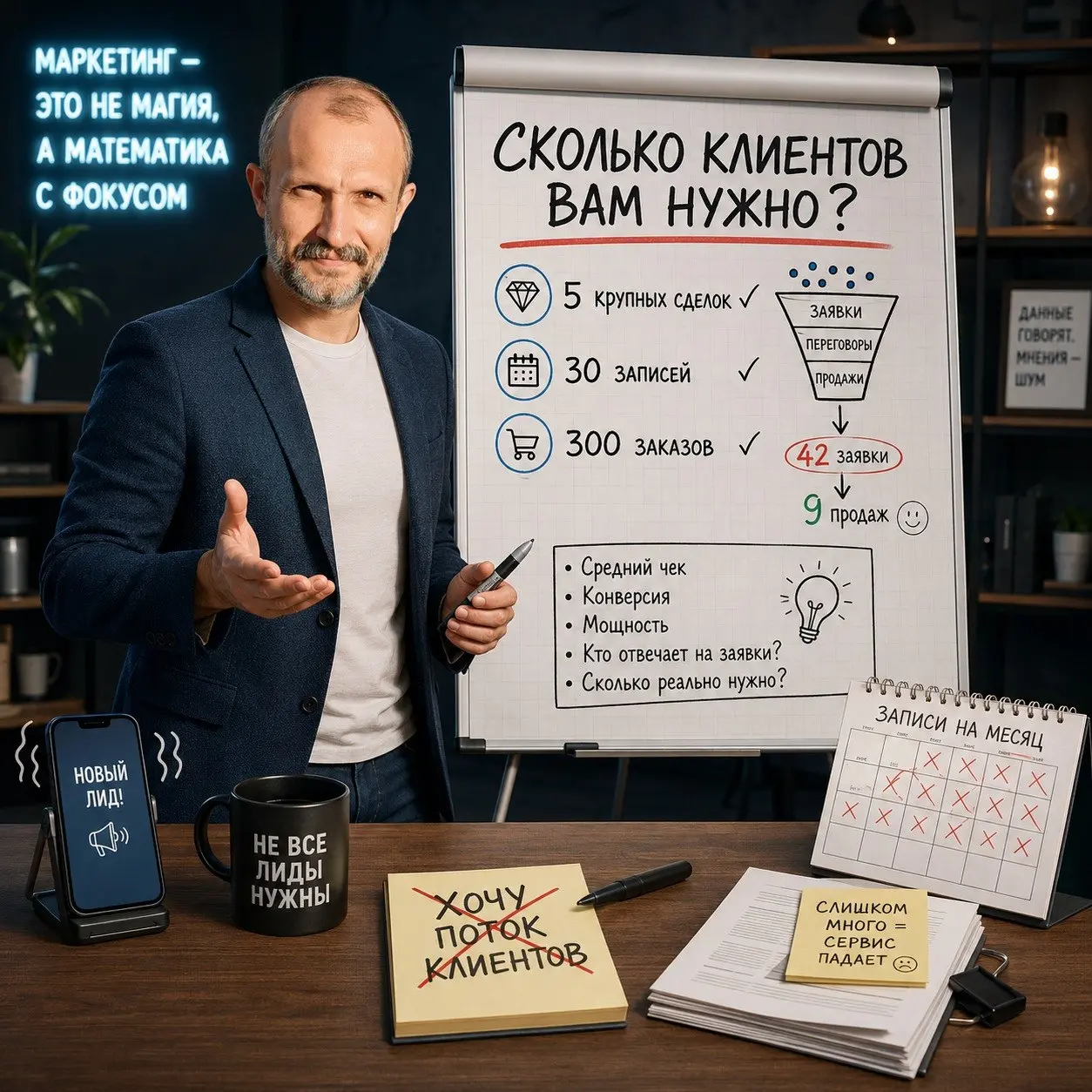 Клиенты нужны всем. А сколько именно?
Вот это мой любимый запрос:
— Хочу поток клиентов.
Отлично | Сетка — социальная сеть от hh.ru