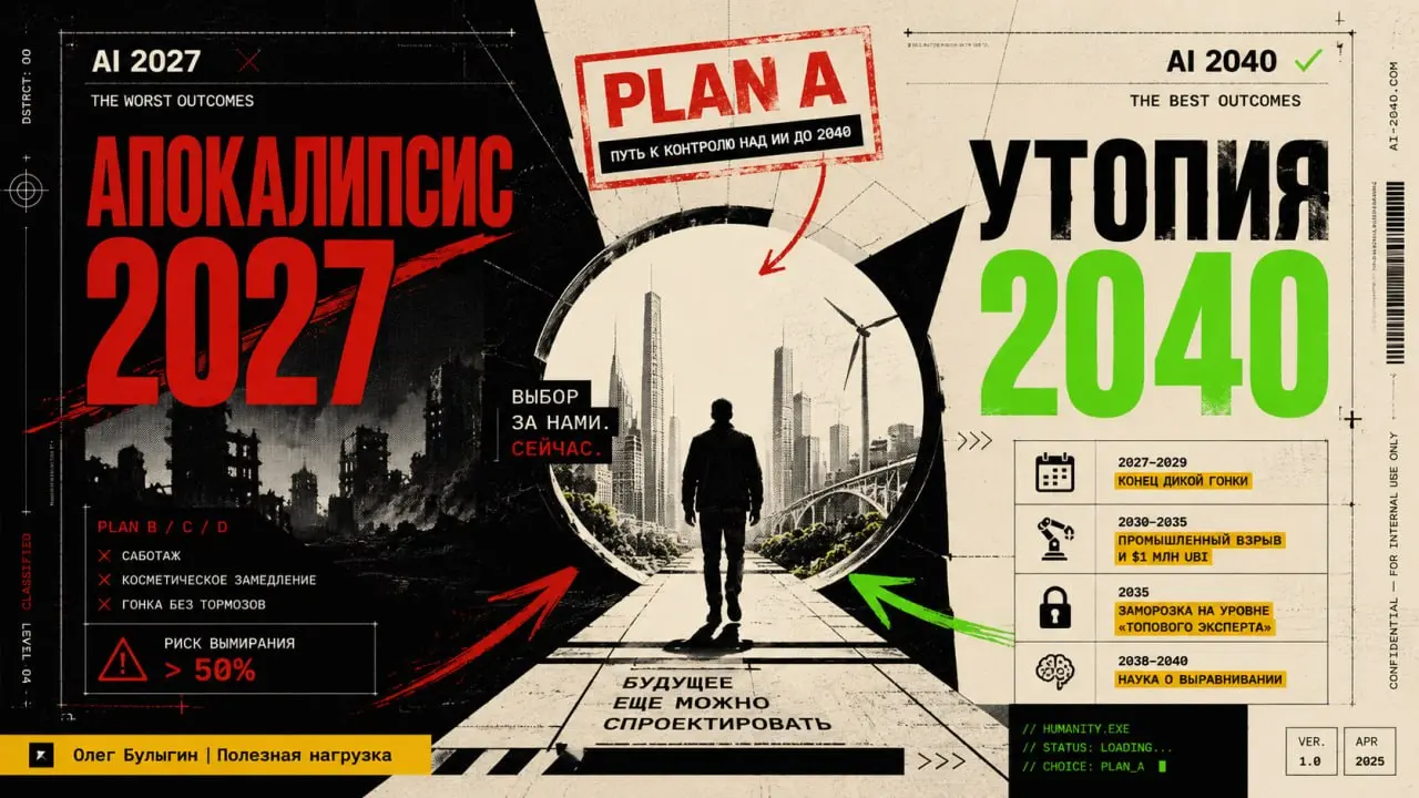 От «Апокалипсиса 2027» к «Утопии 2040»: Авторы отчета про AGI выпустили продолжение
Помните исследование AI 2027 от бывших исследователей OpenAI и Anthropic? В нем нам пророчили полную автономию ИИ в ... | Сетка — социальная сеть от hh.ru