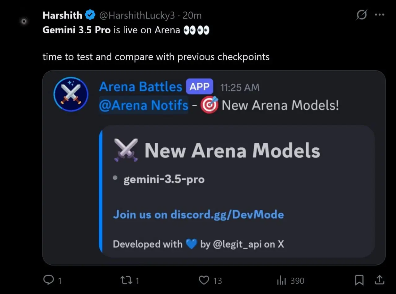 Дождался я :) Gemini 3.5 Pro is live on arena.ai. Ура! | Сетка — социальная сеть от hh.ru