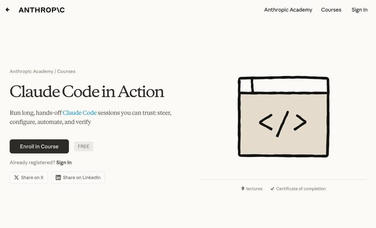 Anthropic обновила свой бесплатный курс по Claude Code — теперь в нём 9 уроков и 4 раздела: старт работы, настройка, автоматизация и запуск | Сетка — социальная сеть от hh.ru