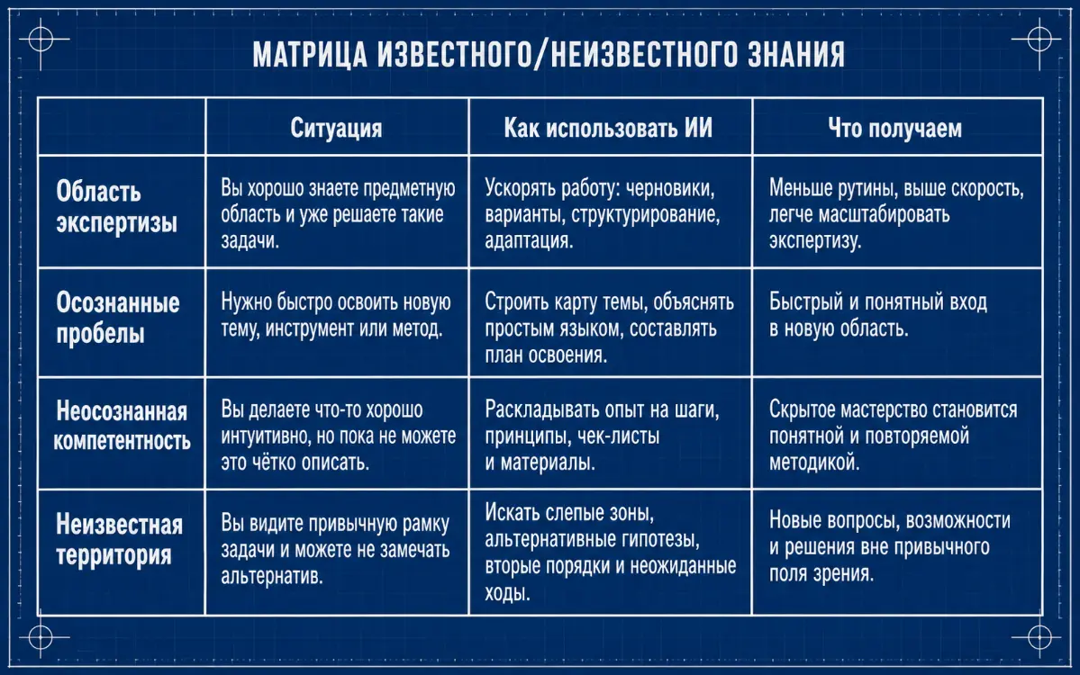 Матрица известного/неизвестного знания | Сетка — социальная сеть от hh.ru