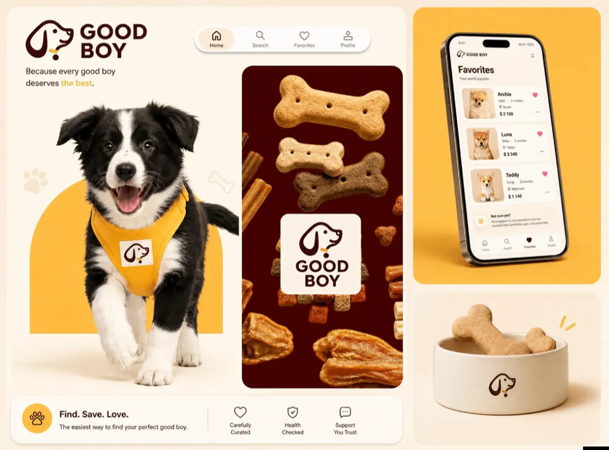 Puppy adoption app ux/ui branding 🐶 | Сетка — социальная сеть от hh.ru