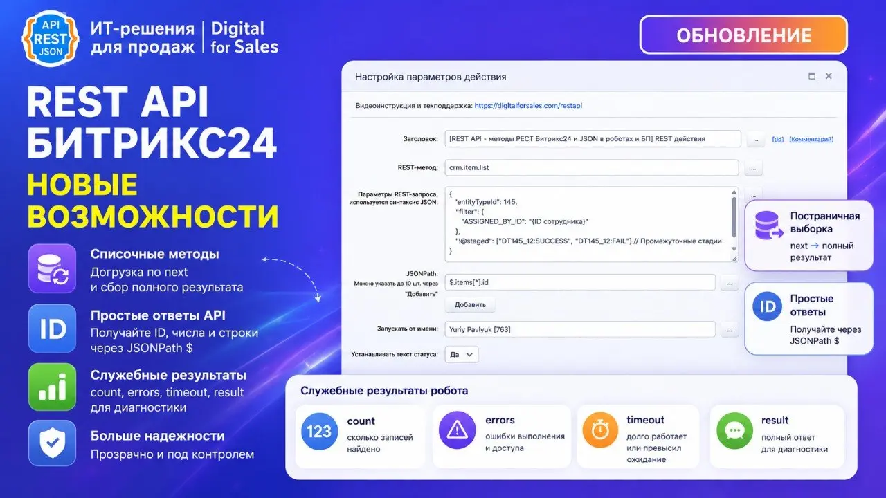 Обновление REST-робота для Битрикс24: корректная работа со списочными методами и простыми ответами АПИ
В приложении РЕСТ АПИ появились важные доработки для тех, кто использует REST-методы Битрикс24 в ... | Сетка — социальная сеть от hh.ru
