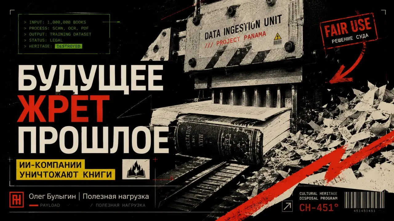 451 градус по Anthropic, или как ИИ-компании пускают редкие книги на фарш 📚
Вы думали, что разработка ИИ — это про светлое цифровое будущее, стерильные дата-центры и высокие технологии? На самом деле ... | Сетка — социальная сеть от hh.ru