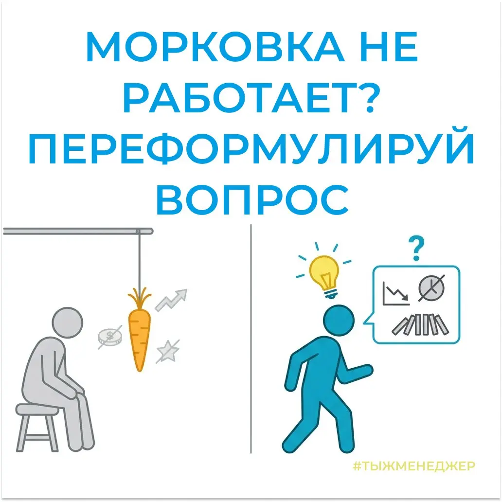 Если сотрудника ничего не мотивирует, возможно, вы ищете не там
Недавно на тренинге мне прилетел вопрос, который сначала поставил меня в тупик:

Что делать, если сотрудник не видит для себя вообще ник... | Сетка — социальная сеть от hh.ru
