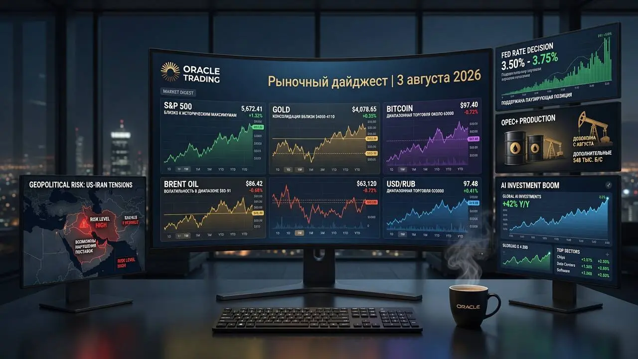 📊 Рыночный дайджест | 3 августа 2026
Oracle Trading | Макро + геополитика + активы
Кратко о главном
Рынки входят в август на фоне хрупкого перемирия в ближневосточном конфликте и решения ФРС оставить ... | Сетка — социальная сеть от hh.ru