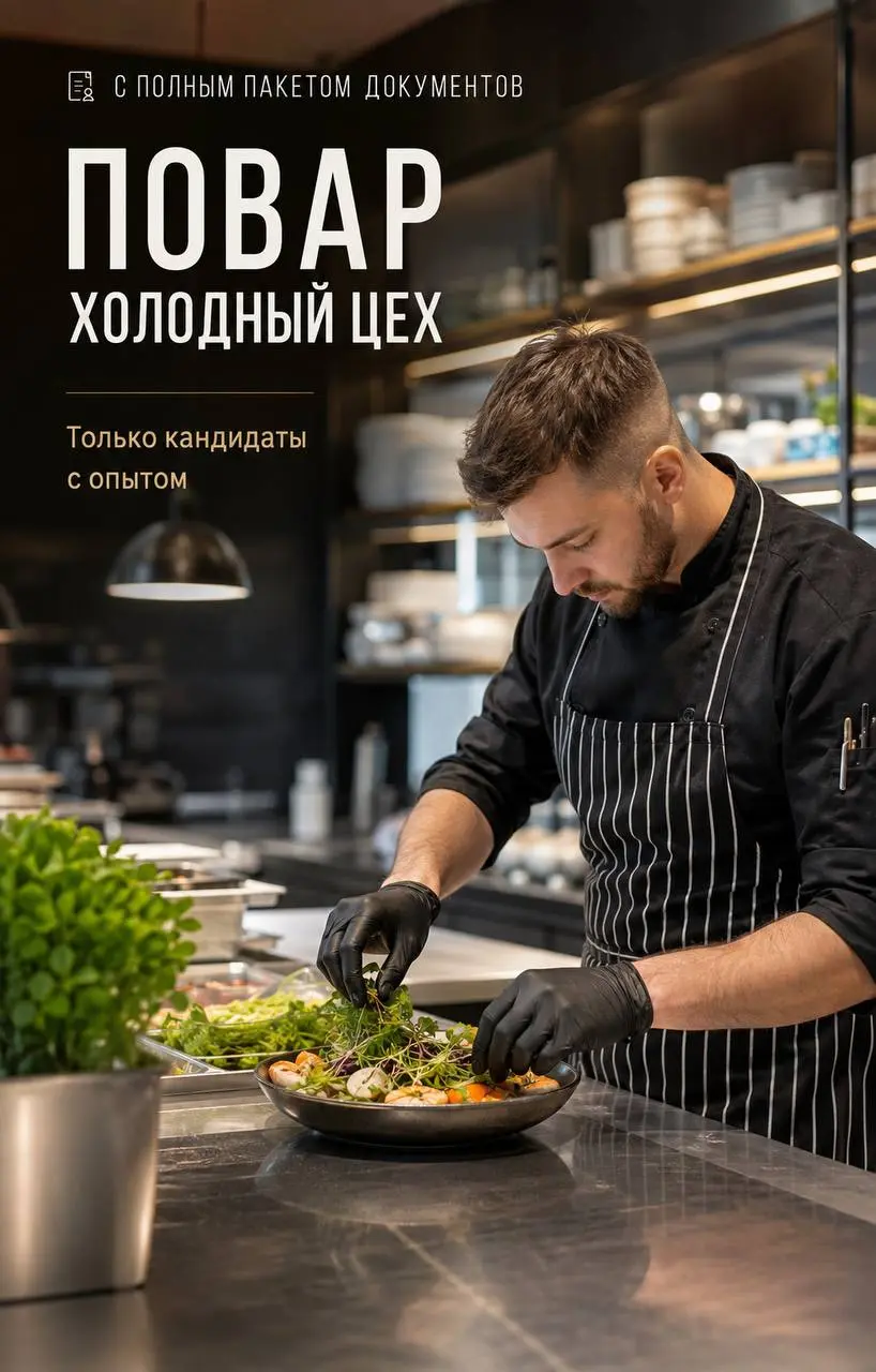 ПОВАР ХОЛОДНОГО ЦЕХА
5 000₽/смена - 5 500₽/смена
VINO e CUCINA
• Москва, м | Сетка — социальная сеть от hh.ru