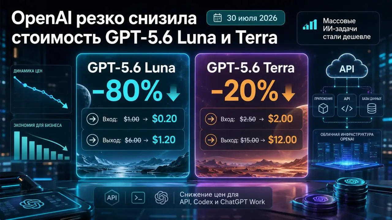 ИИ-агенты стали еще доступнее
OpenAI резко обвалила цены на API: модель GPT-5.6 Luna подешевела сразу на 80% | Сетка — социальная сеть от hh.ru