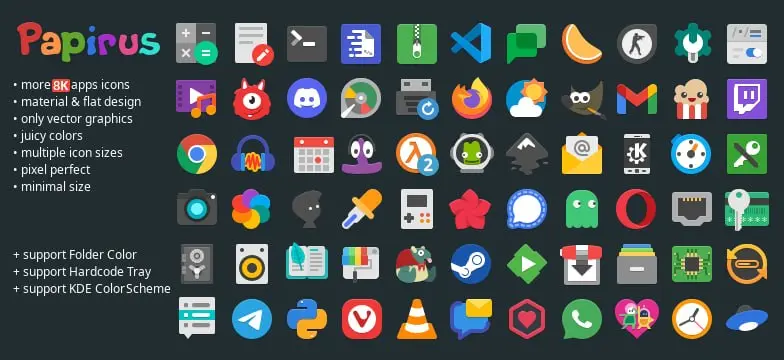 https://github.com/PapirusDevelopmentTeam/papirus-icon-theme
Сегодня не про код.
Papirus - отличный векторный набор иконок. Умеет фиксить цветные иконки в трее, делая их одноцветными | Сетка — социальная сеть от hh.ru