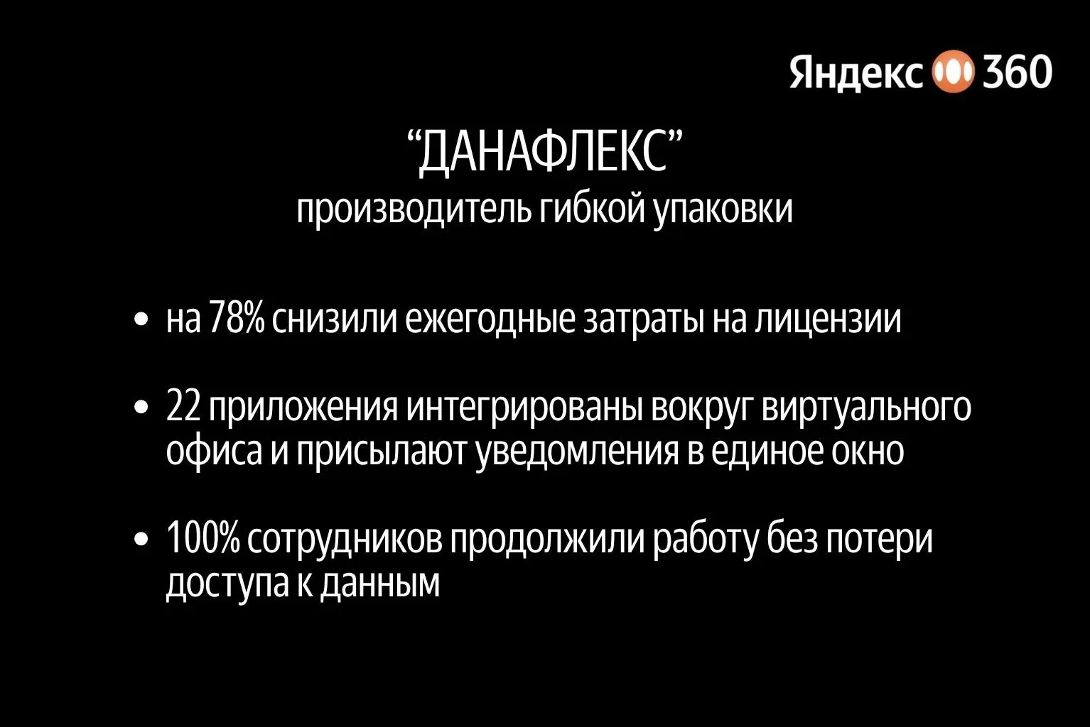 ✔️ На 78% снизили ежегодные затраты на лицензии
Это я про кейс “ДАНАФЛЕКС”, производителя гибкой упаковки и нашего клиента | Сетка — социальная сеть от hh.ru