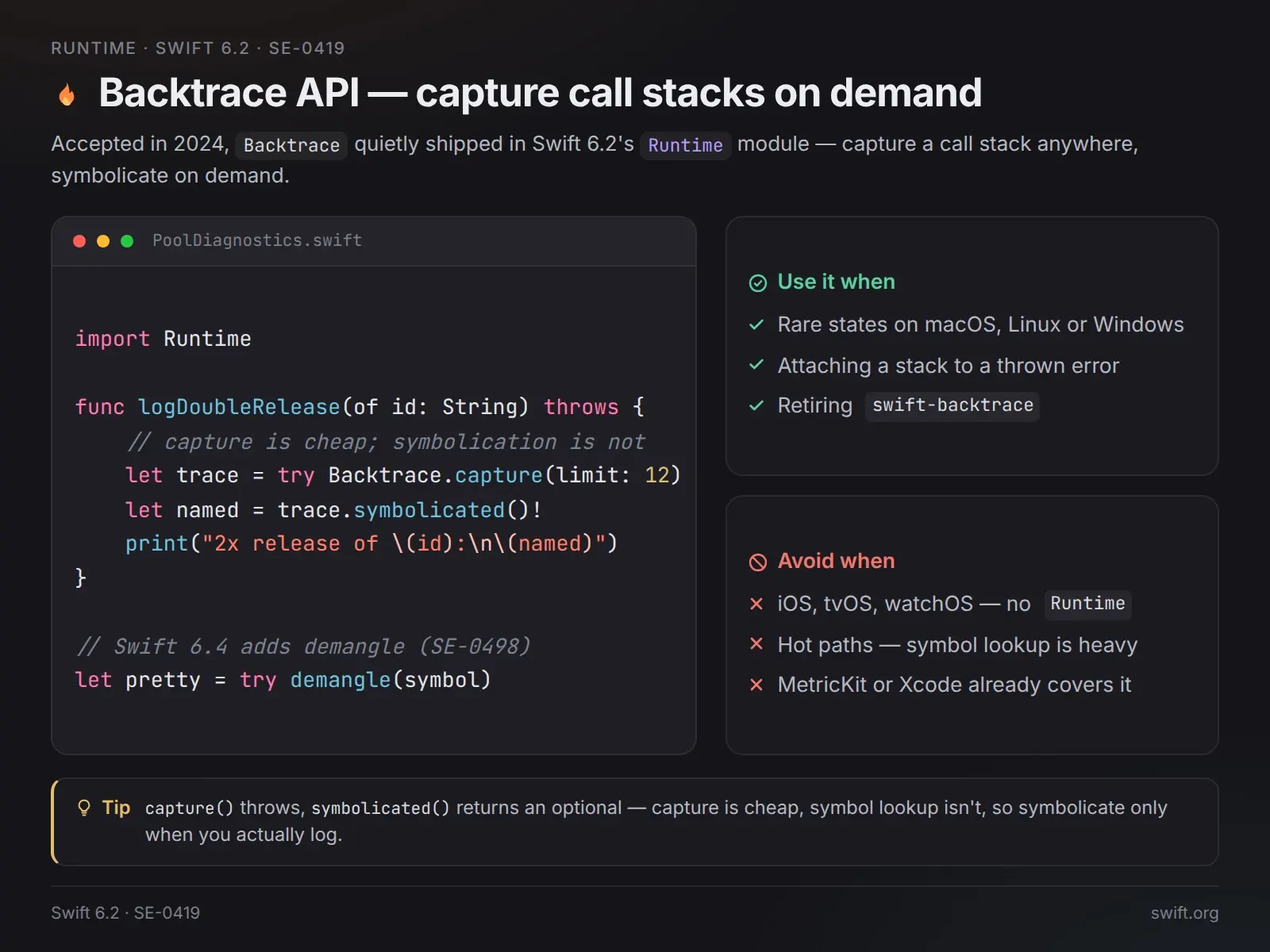 Backtrace API (SE-0419) — тихо приехал ещё в Swift 6.2 ⏪ | Сетка — социальная сеть от hh.ru