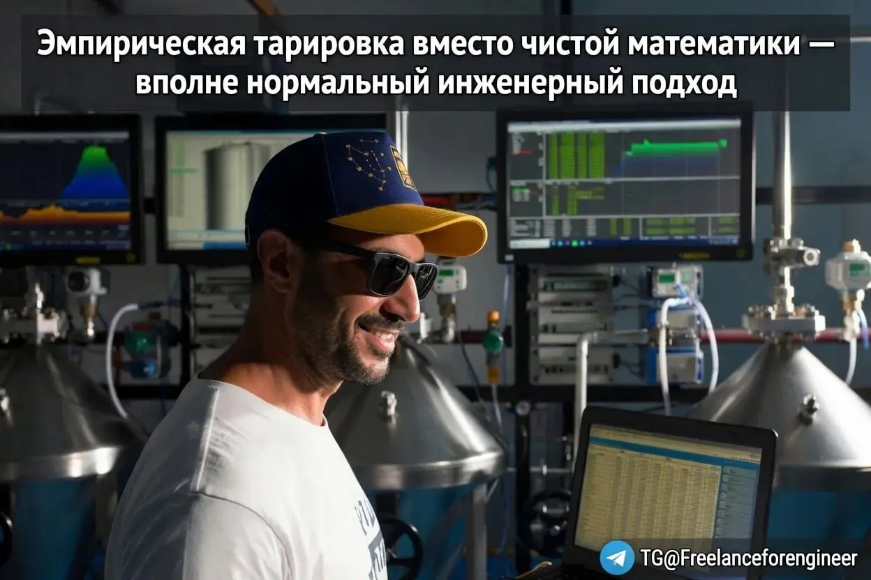 Эмпирическая тарировка вместо чистой математики — вполне нормальный инженерный подход.
Иногда на объекте приходится отходить от классических формул и искать более надёжный путь | Сетка — социальная сеть от hh.ru