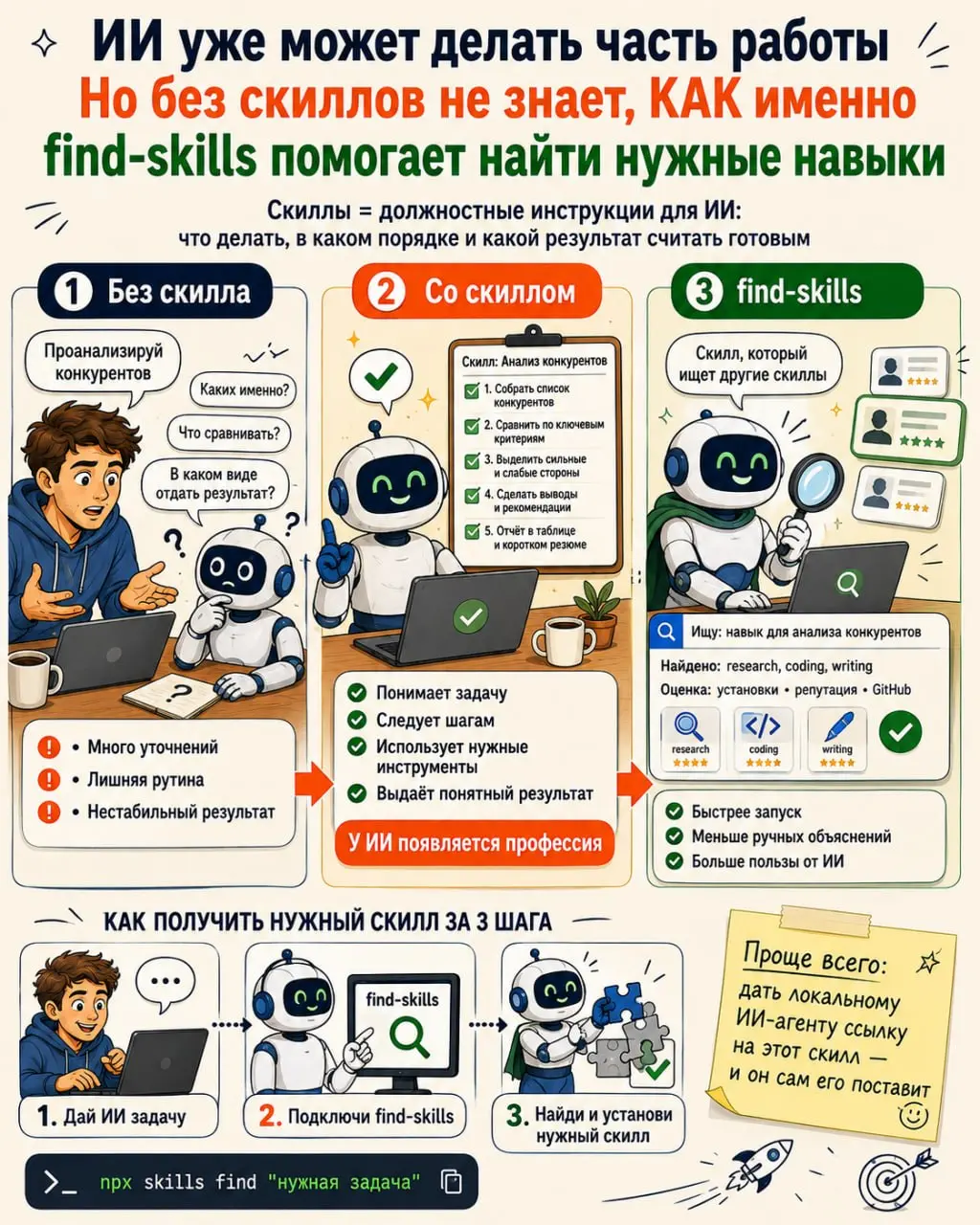 ИИ уже сейчас может выполнять 40% офисной работы
Писать тексты.
Изучать конкурентов.
Собирать отчёты.
Находить ошибки.
Строить планы.
Анализировать огромное количество документов | Сетка — социальная сеть от hh.ru